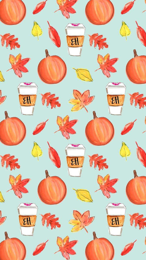Autumn Pumpkinsand Lattes Pattern Wallpaper