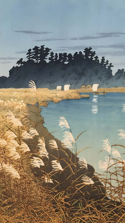 Autumn Reeds By The River Wallpaper