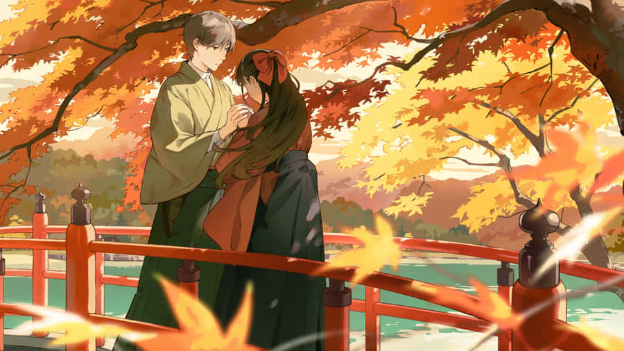 Autumn Romance In Anime Wallpaper