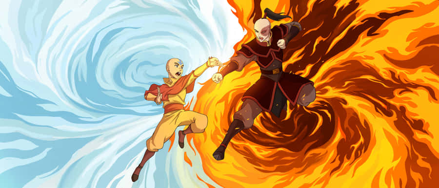 Avatar Aang Fire Water Elemental Battle Wallpaper