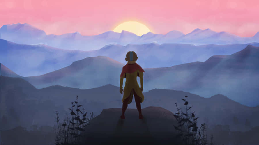 Avatar Aang Mountain Sunset Silhouette Wallpaper