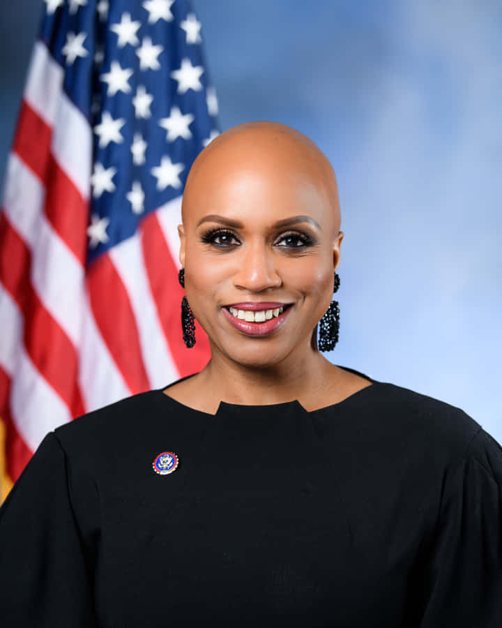 Ayanna Pressley Portrait Us Flag Wallpaper