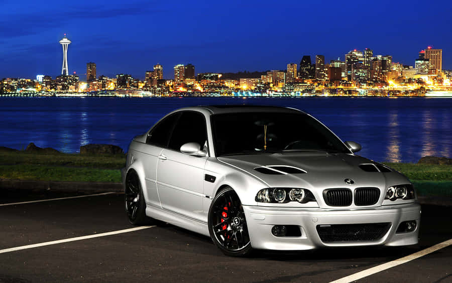 B M W E46 Silver Coupe Night Cityscape Background Wallpaper