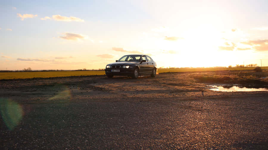 B M W E46 Sunset Countryside Road Wallpaper