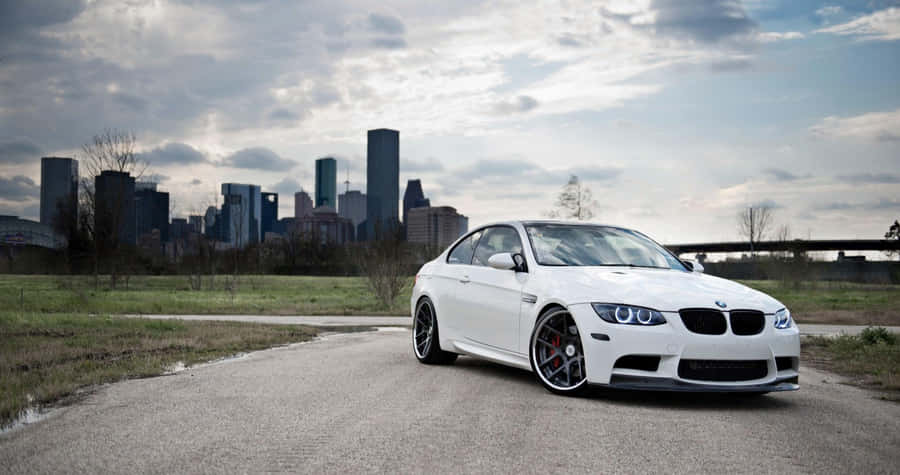 B M W E46 White Coupe Urban Backdrop Wallpaper