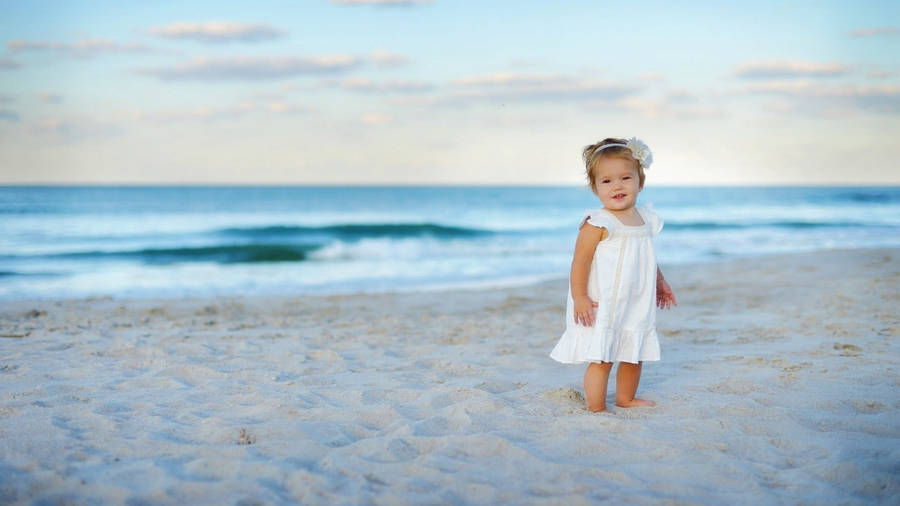 Baby Beach Girl In White Dress Wallpaper