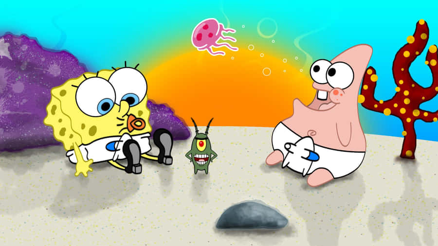 Baby Patrick And Aesthetic Spongebob Desktop Wallpaper