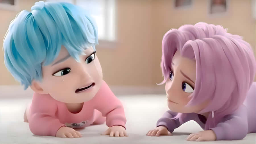 Baby Saja Animated Siblings Wallpaper