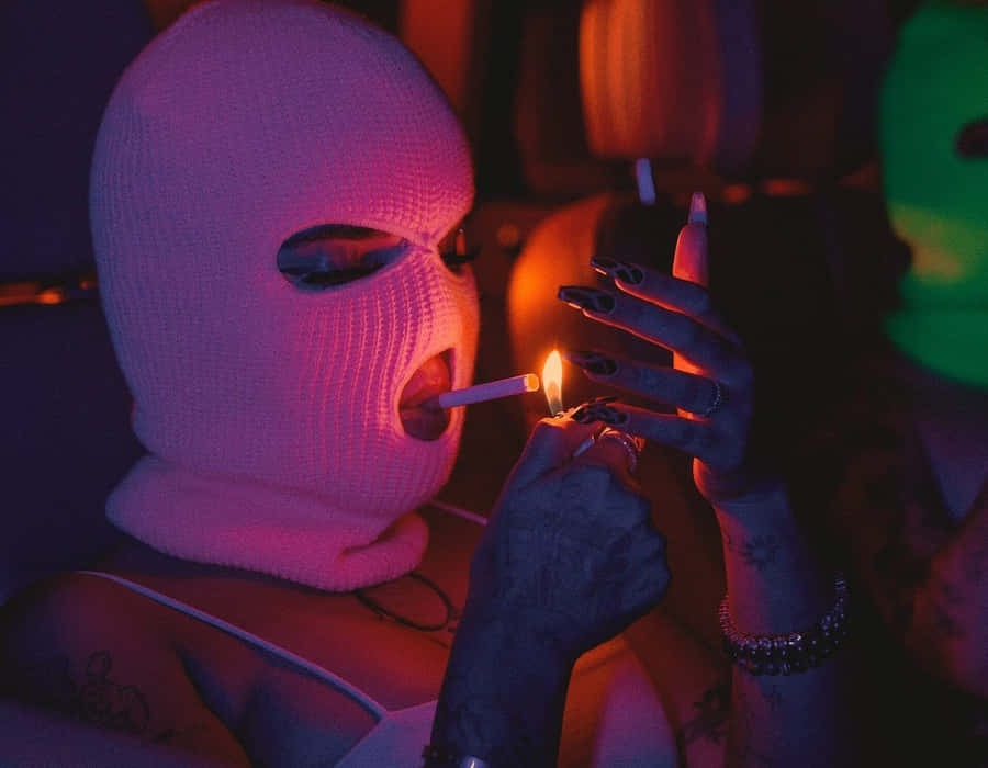 Baddie Ski Mask Lighting Cigarette Wallpaper