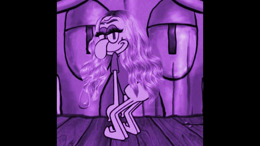 Baddie Squidward Meme Purple Tint Wallpaper