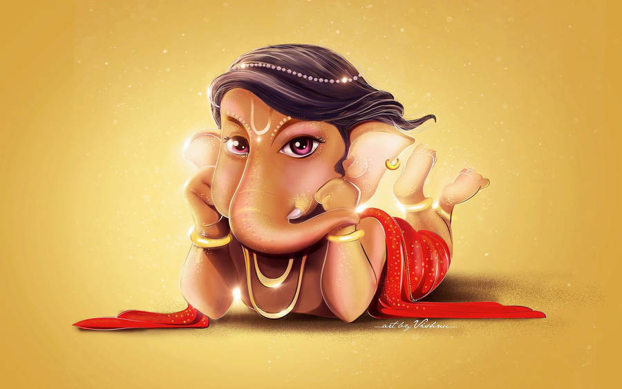 Bal Ganesh Lying On Stomach Wallpaper