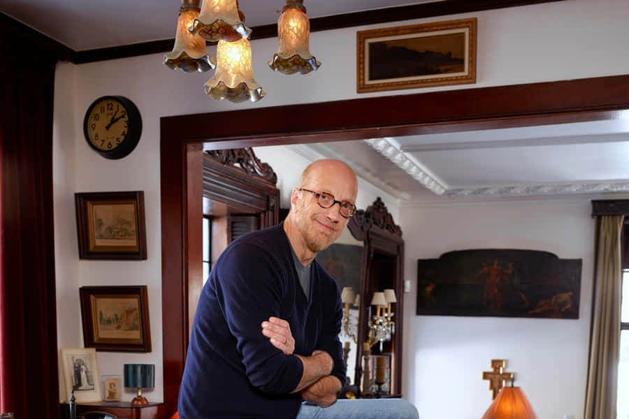 Bald Manin Traditional Room Leaningon Doorframe Wallpaper