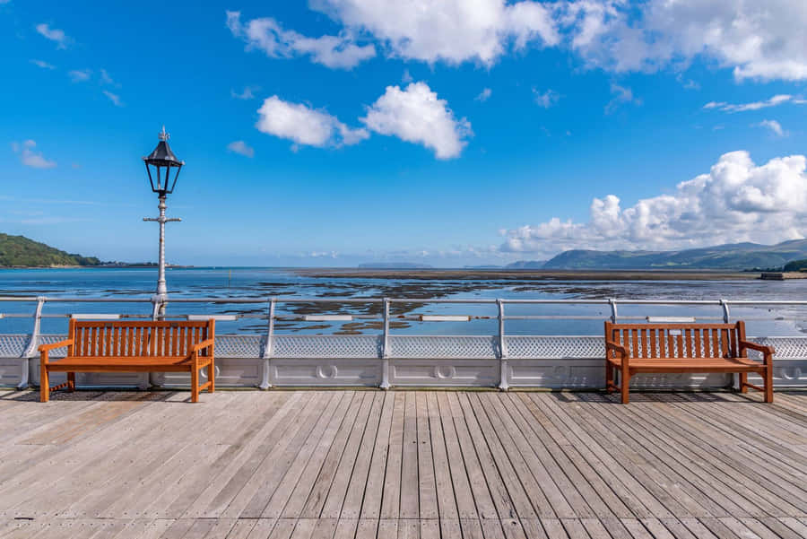 Bangor Pier Viewwith Benches Wallpaper