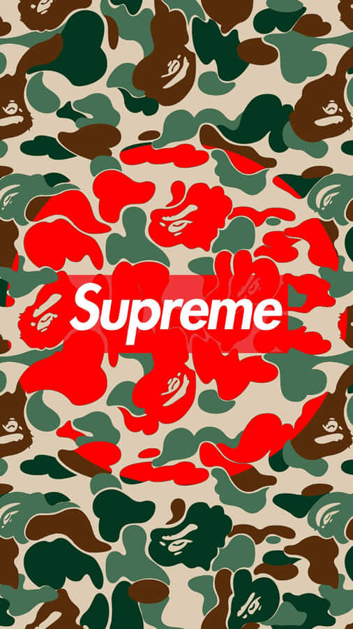 Bape Army Camo And Red Supreme Logo Wallpaper