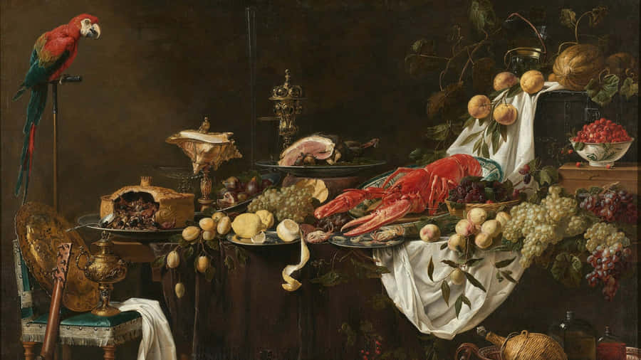 Baroque Still Life With Parrot Wallpaper