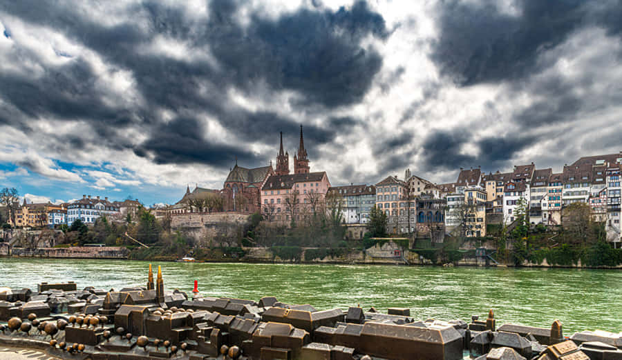 Basel Skyline Cloudy Day Wallpaper