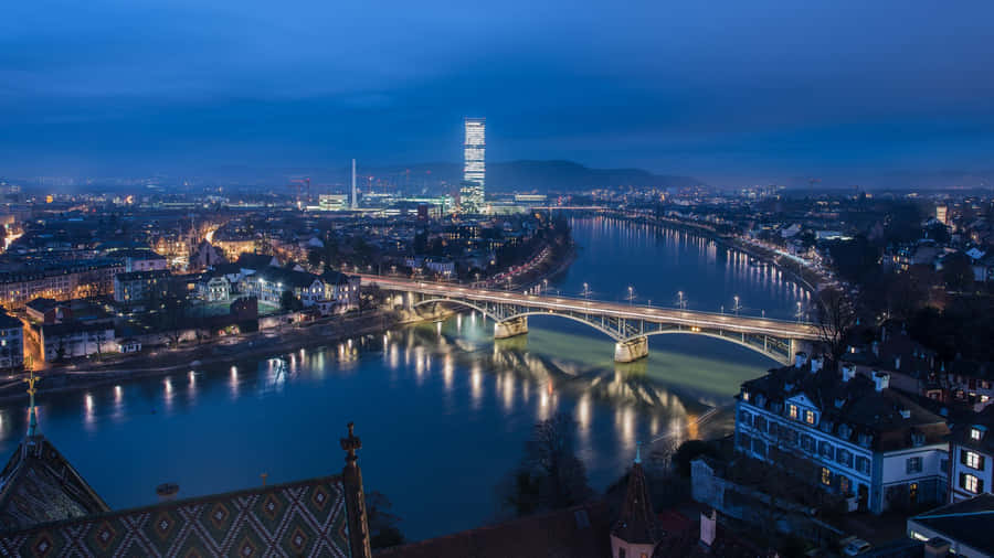 Basel Skyline Twilight View Wallpaper