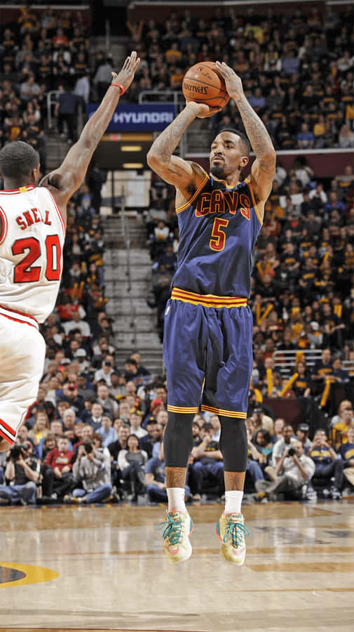 Basketball_ Player_ Jumping_ Shot_ Cavs_ Uniform Wallpaper