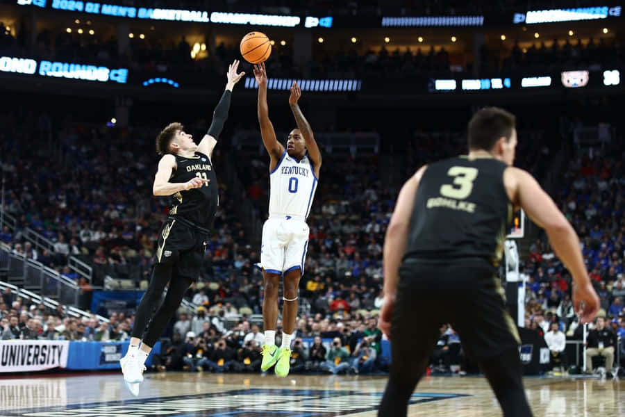 Basketball Player Mid Air Shot Attempt.jpg Wallpaper