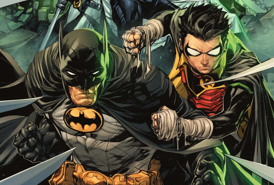 Batman And Robin Leaping Into Action Wallpaper