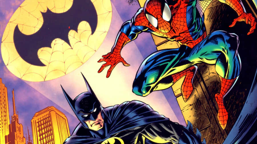 Batman Spiderman Crossover Action Wallpaper