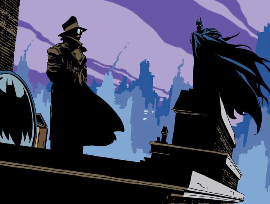 Batmanand Mysterious Figure Rooftop Confrontation Wallpaper