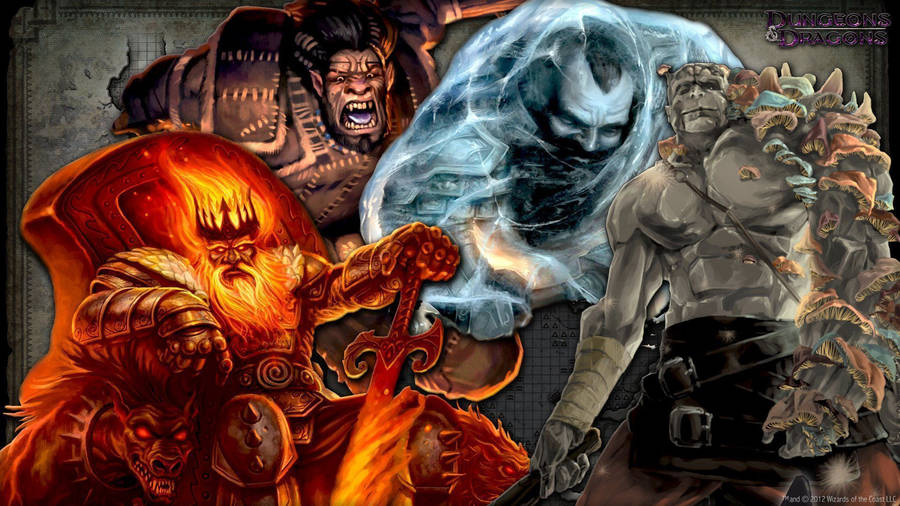 Battling Elemental Giants In Dungeons And Dragons Wallpaper
