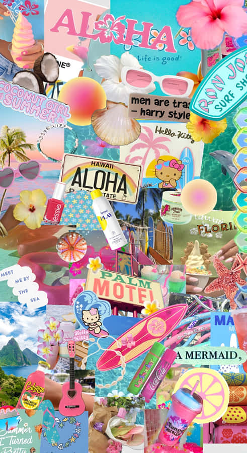 Beach Coconut Girl Aesthetic Wallpaper