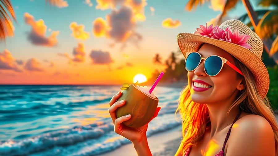 Beach Coconut Girl Vibes Wallpaper