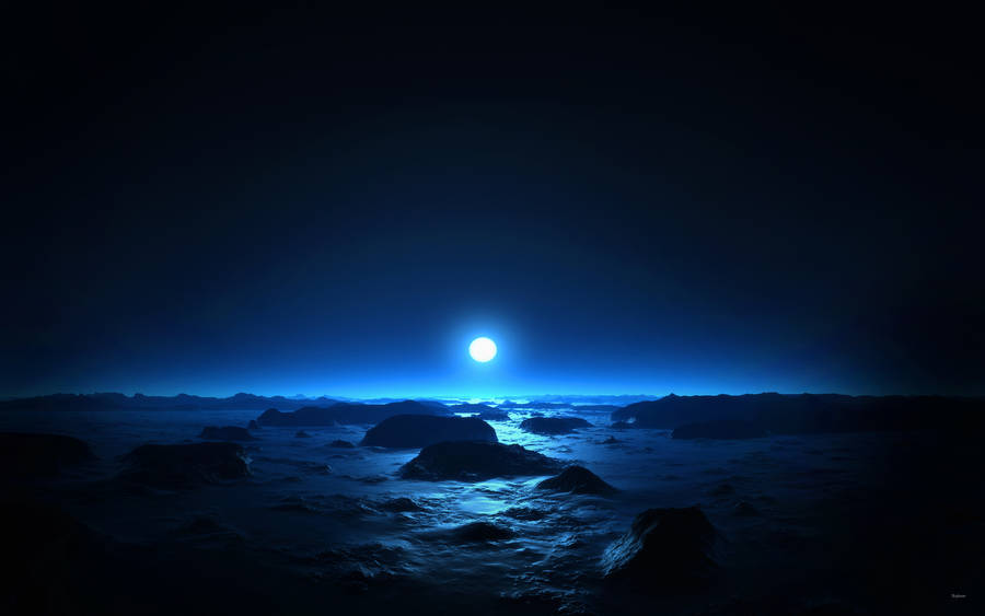 Beach Night Blue Moon Wallpaper