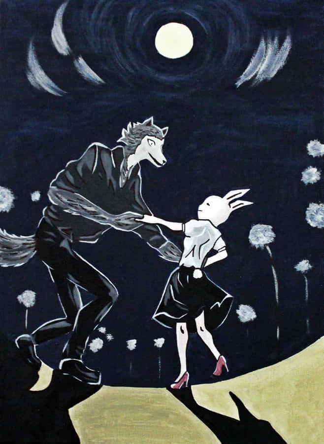 Beastars Legoshiand Haru Moonlit Meeting Wallpaper