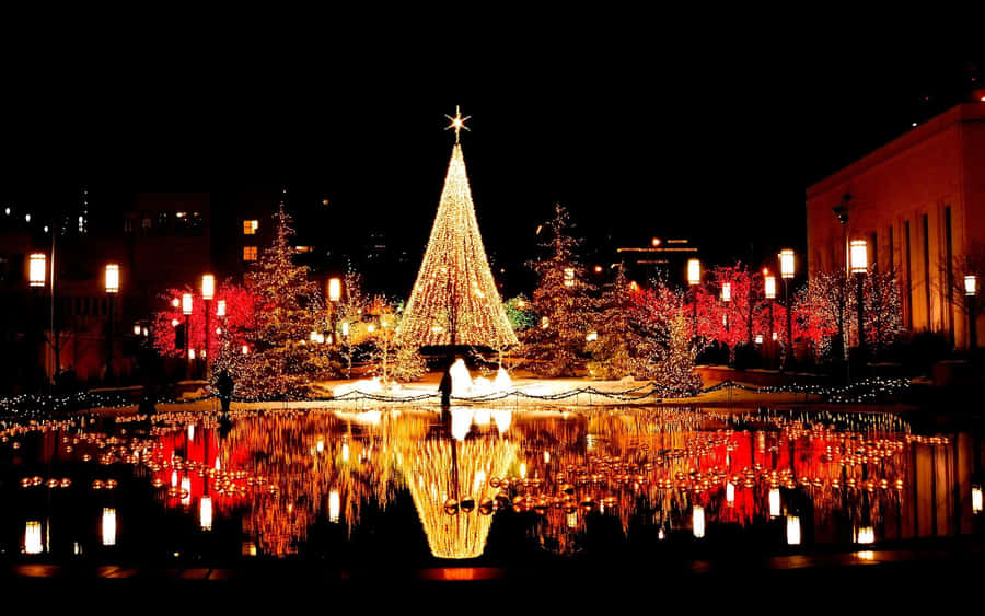 Beautiful Christmas Desktop Reflection Wallpaper