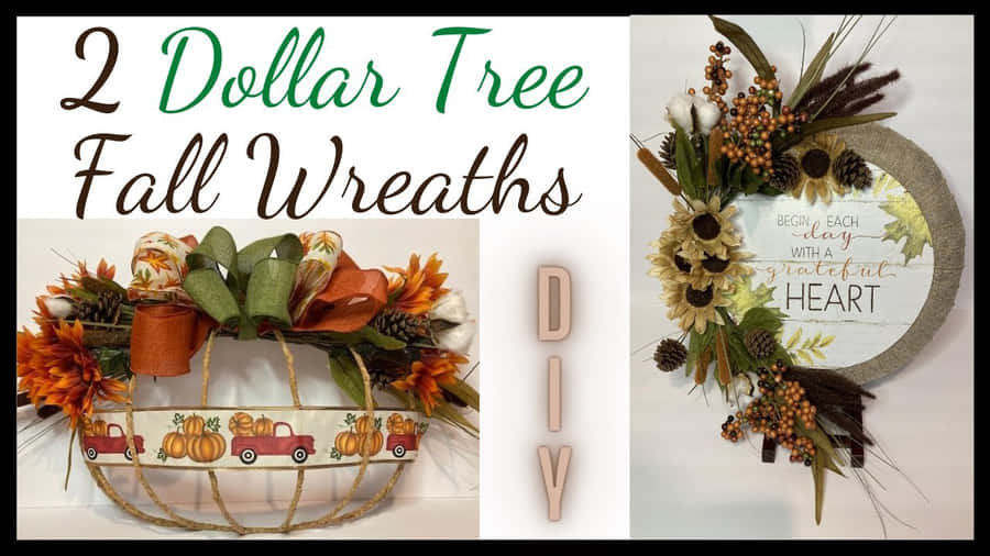 Beautiful Fall Wreath Adorning A Rustic Wooden Door Wallpaper