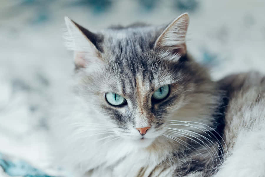 Beautiful Siberian Cat With Enticing Blue Eyes Wallpaper