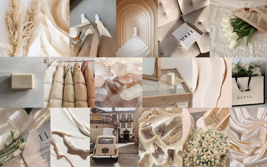Beige Cream Aesthetic Collage Wallpaper