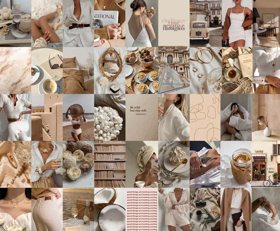 Beige Vanilla Aesthetic Collage Wallpaper