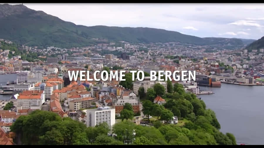 Bergen Cityscape Welcome Sign Wallpaper