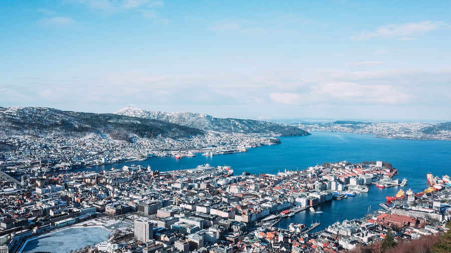 Bergen Cityscape Winter View Wallpaper