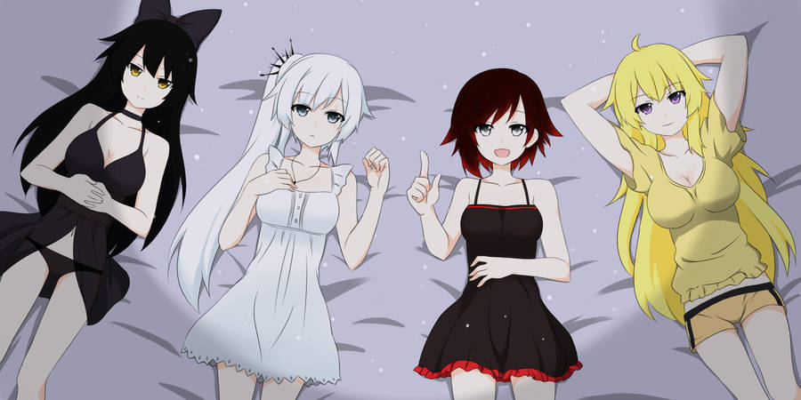 Best Friends Forever In Sleepwear - Ruby, Weiss, Blake, And Yang Of Rwby Wallpaper