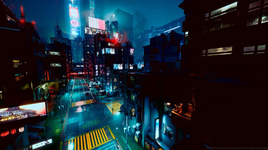 Beyond The Neon Skyline, A Dystopian Future Awaits In Night City. Wallpaper