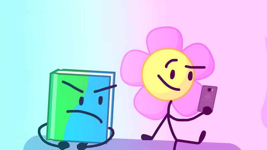 Bfdi Characters Flower And Book Wallpaper
