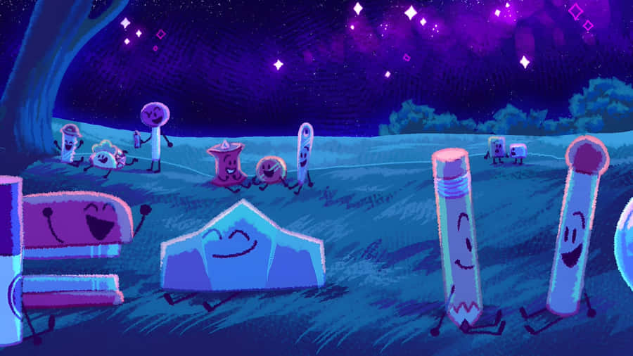 Bfdi Characters Under Starry Sky Wallpaper