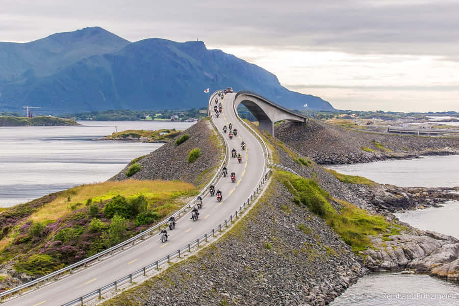 Bikers On The Storseisundet Bridge Wallpaper
