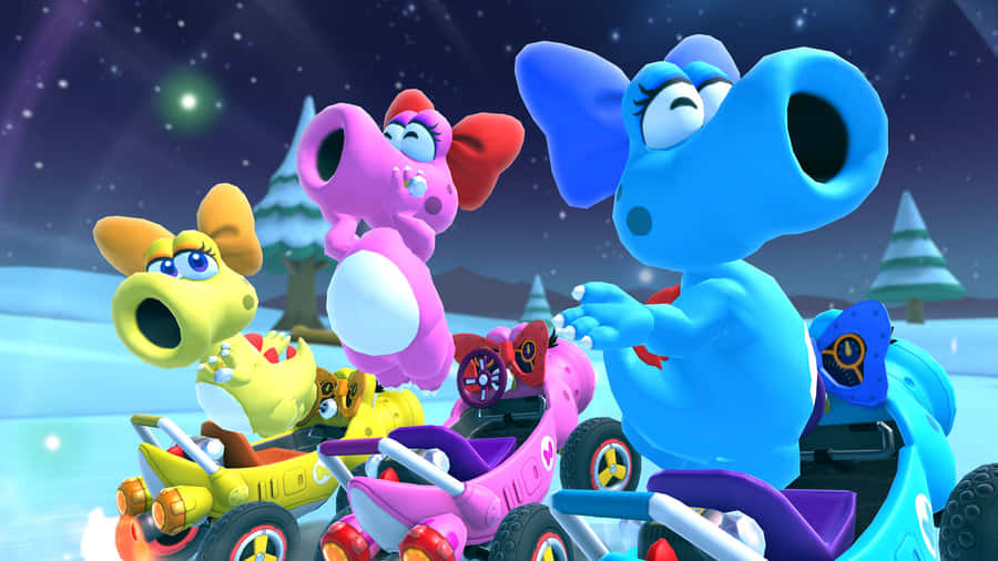 Birdo Standing Tall In The Colorful World Of The Mushroom Kingdom Wallpaper