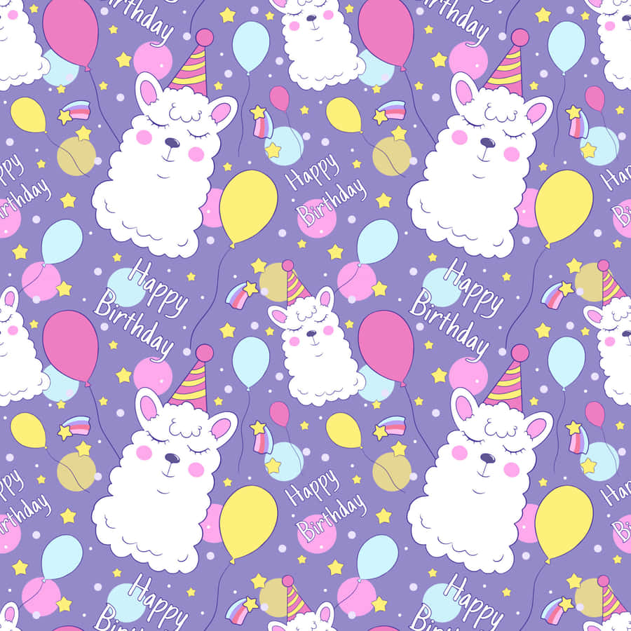 Birthday Alpaca Pattern Wallpaper