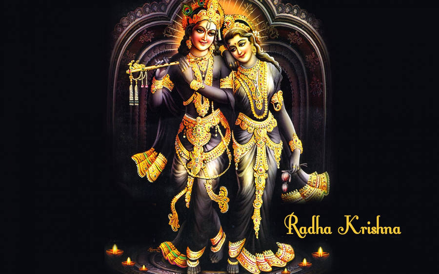 Black And Gold Radha And Krishna Desktop Wallpaper