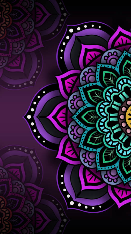 Black And Purple Aesthetic Mandala Flowers Wallpaper