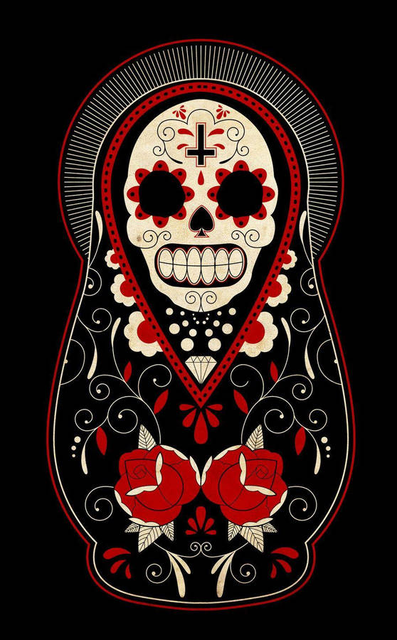 Black And Red Day Of The Dead Skull Wallpaper