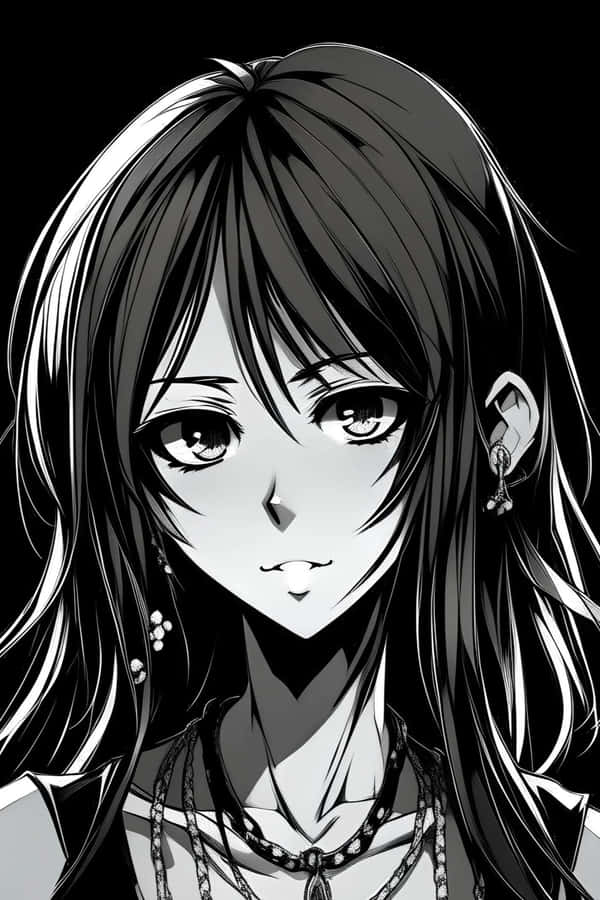 Black And White Anime Girl Portrait Wallpaper