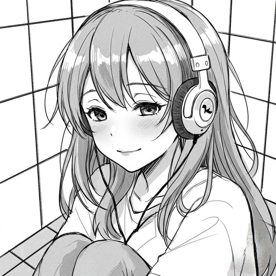 Black And White Anime Girl With Headphones Wallpaper